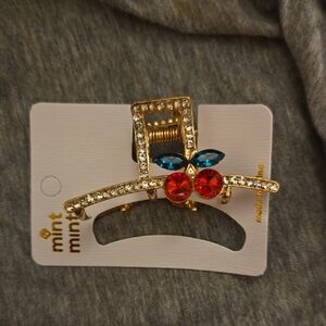 Mint Gold Hair Clip with Red and Blue Gems